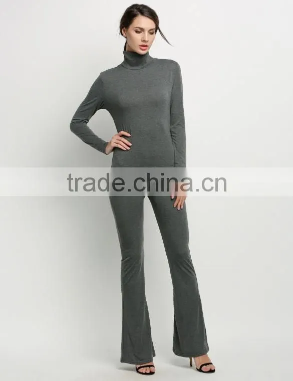 Wholesale Fashion Women Long Sleeve High Neck Bodycon Casual Jumpsuit Romper Cheap Cotton Workwear Adult Customized Overalls