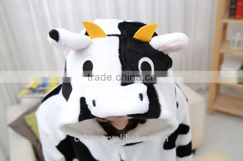 flannel cartoon adult animal jumpsuit animal pajamas jumpsuit cow design
