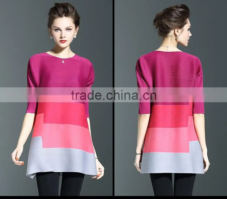 Custom fashion lady three colors matching loose pleated dress