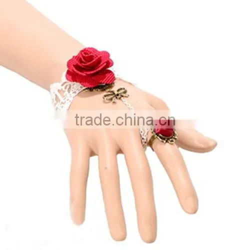 National bowknot ring jewelry set handmade white lace girls rose bracelet sets