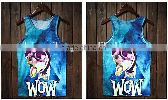 custom hot sale popular men's singlet with dog ,tiger printing