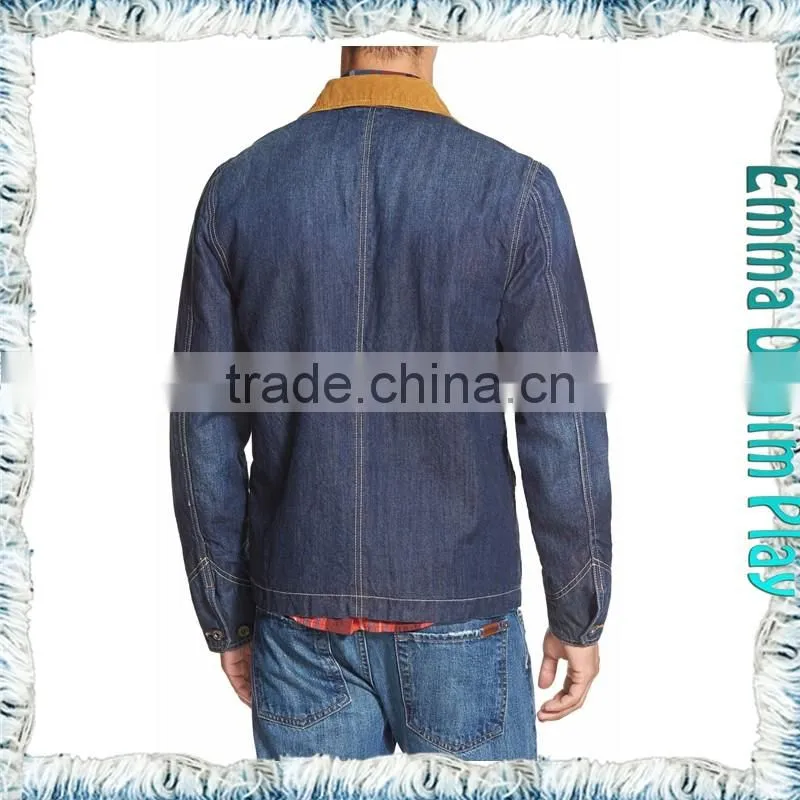 Fashion Dark Blue Male Suede Collar Short Denim Jacket