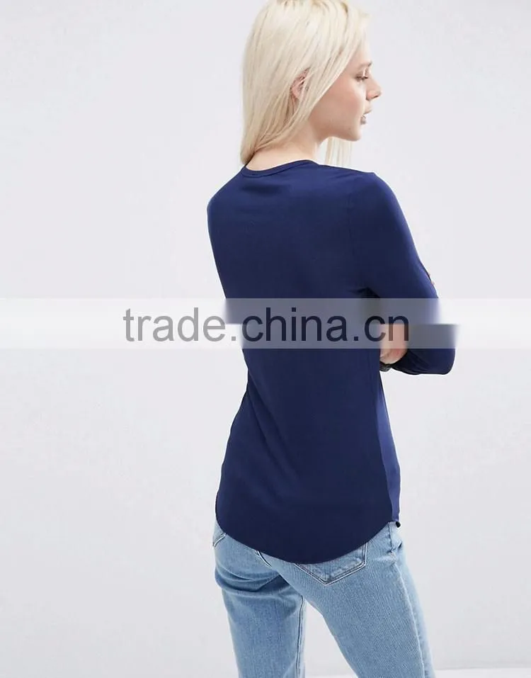High quality OEM manufacturer 180g latest design slim fit O-neck long sleeve ladies spandex wholesale t-shirts