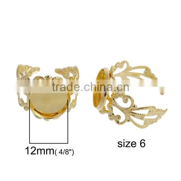 Copper Adjustable Rings Round Gold Plated Pattern Hollow 16.5mm
