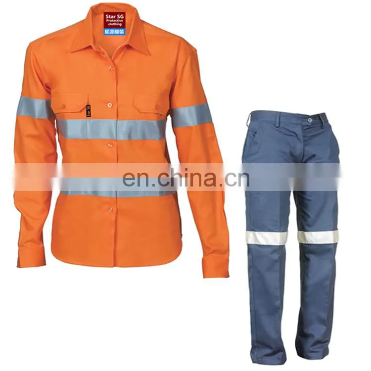 Womens safety track suits workwear safety reflective shirts and pants design for work clothes
