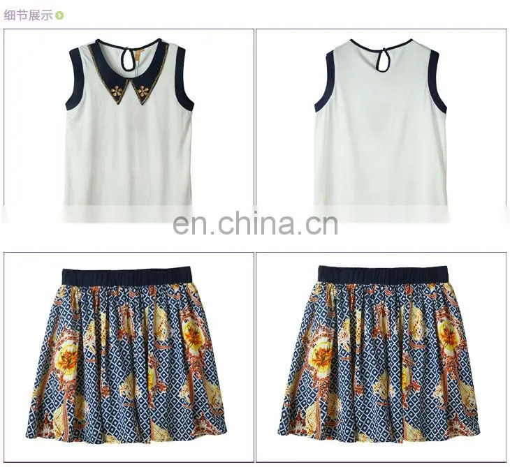 Roral Fashion Sleeveless Top Mini Skirt Summer Latest Unique Lady 2Pieces Dress Suit