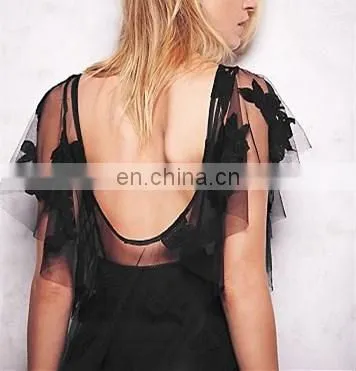 Lace fabric SeeThrough style Ballroom Dress women blackTulle backless sexy mini party dress