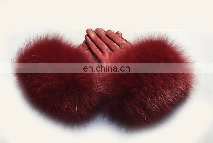 Warm Real Leather Glove With Big Genuine Fox Fur Beautiful Glove