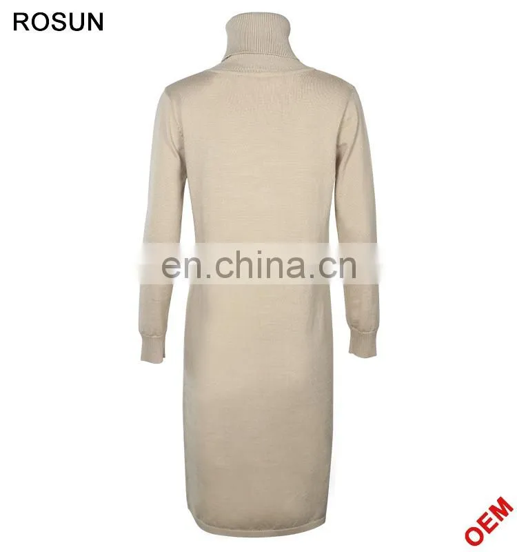 Women Turtleneck Long Sleeves Ribbed Split Side Knit Dress