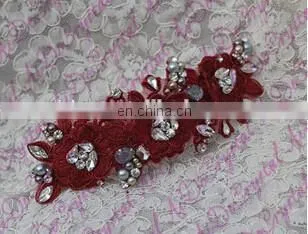 Aidocrystal Red wedding hair piece bridal headpiece handmade rhinestone lace indian flower accessories