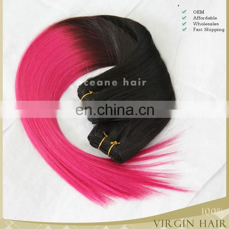 Cheap real hair straight ombre human remy hair pink weave hair