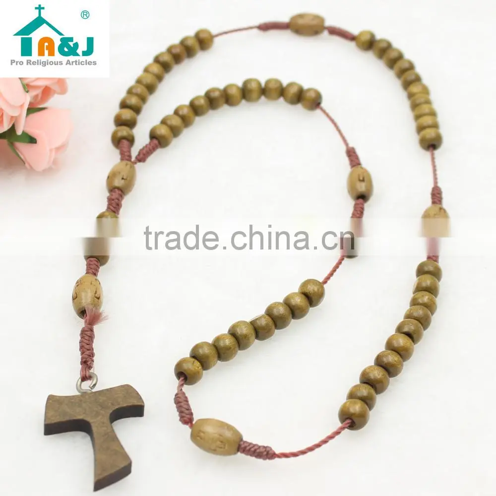 Wholesale religious wood beads cord rosary