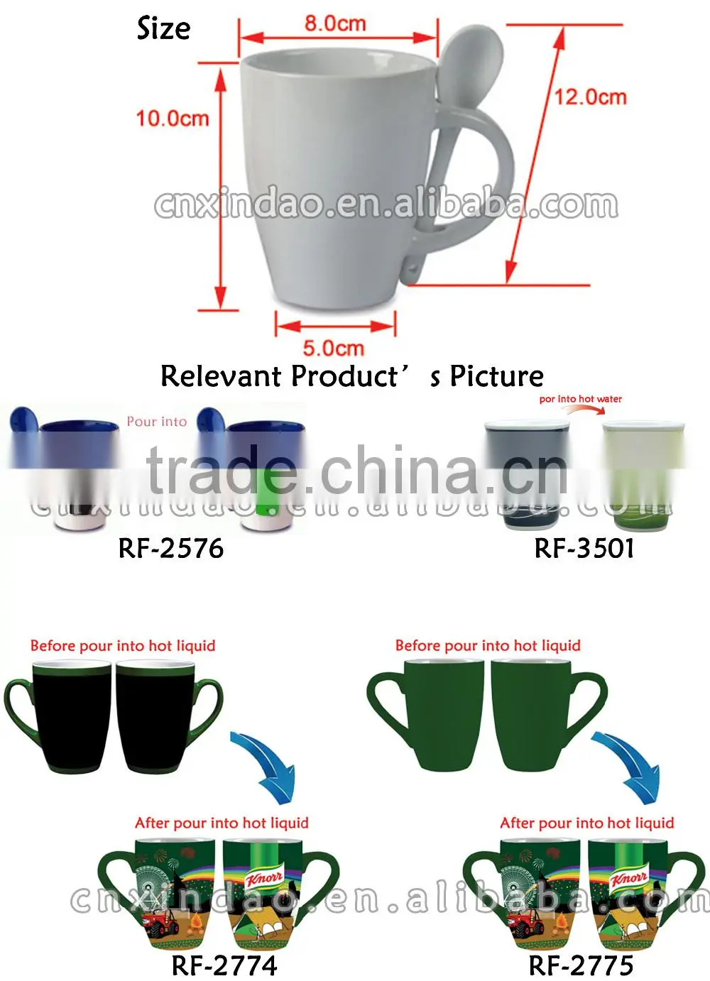 Colored Porcelain Mug with Spoon for Heat Sensitive Color Changing Mugs