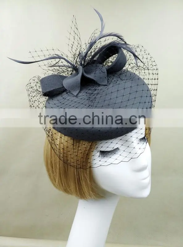 Fashionable Style Wool Felt Pillbox Hat With Veil,Party Mini Wool Hat