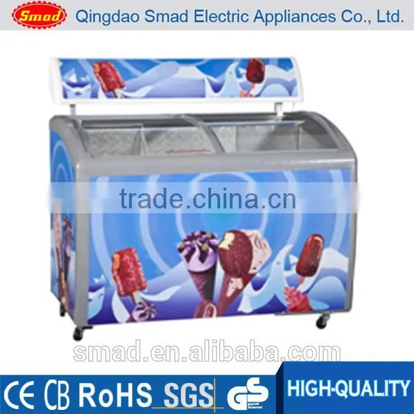 Big capacity supermarket use display glass door chest freezer