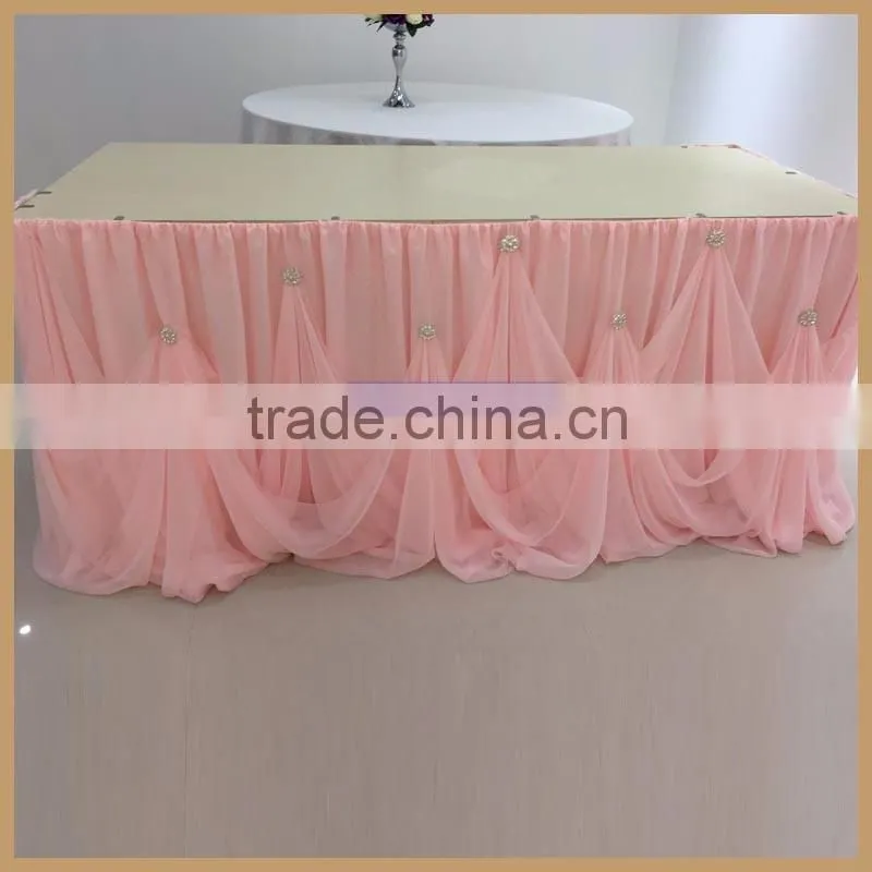 TC106 hot sale white chiffon cinderalla table skirt for weeding
