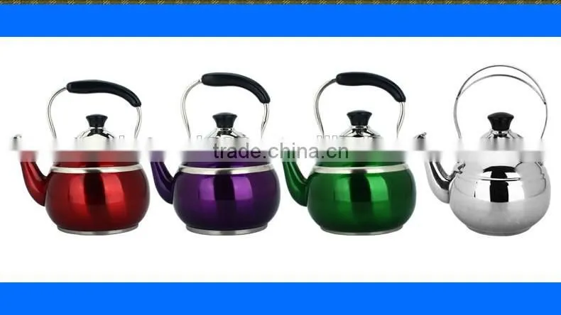 201 stainless steel kitchen cooking whistling kettle with funnel/ colored tea kettle/ water jug