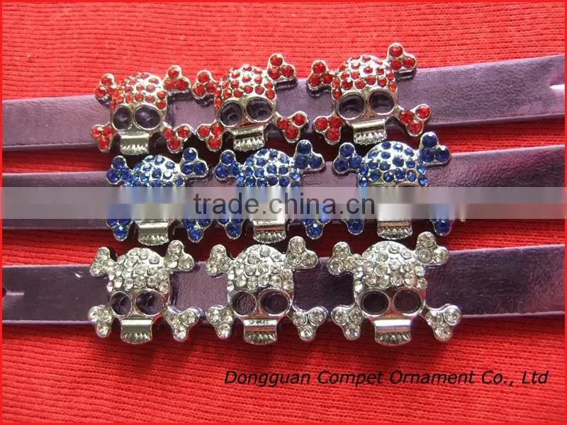 Compet wholesale 10mm rhinestone slide charm skulls