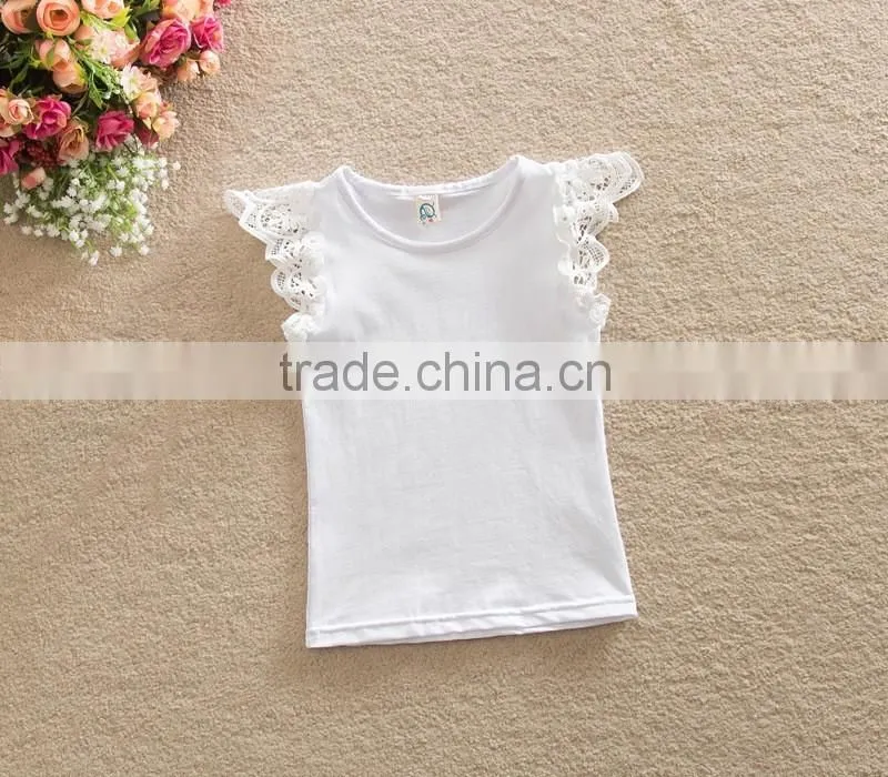 Ins New style kids boutique clothing colorful t-shirts fly sleve lace design pure cotton high quality newbron baby girls shirts
