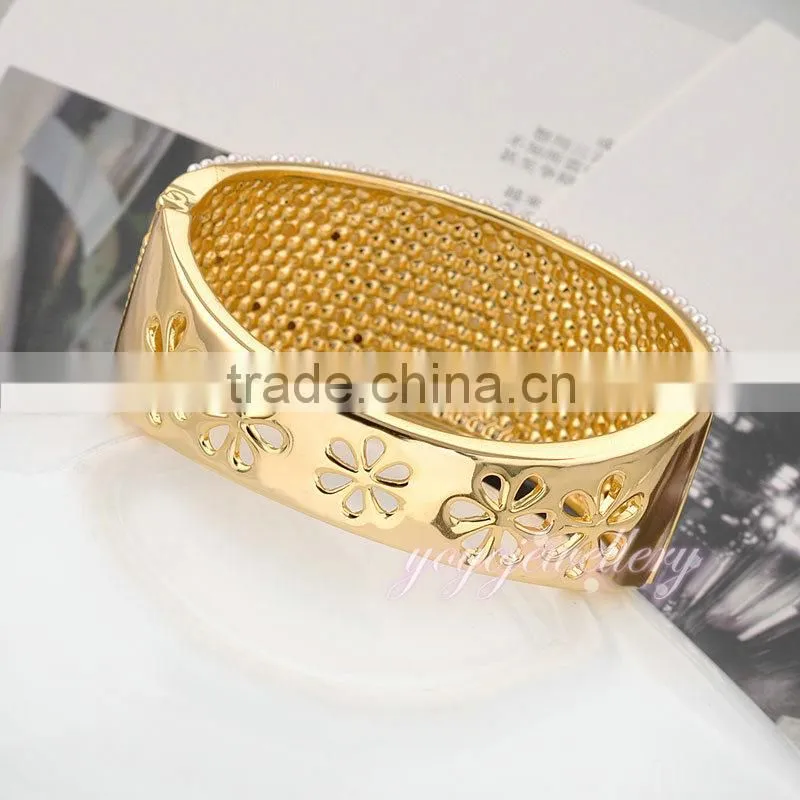 womens 2015 jewellery 18k yellow gold plated pearl bangle