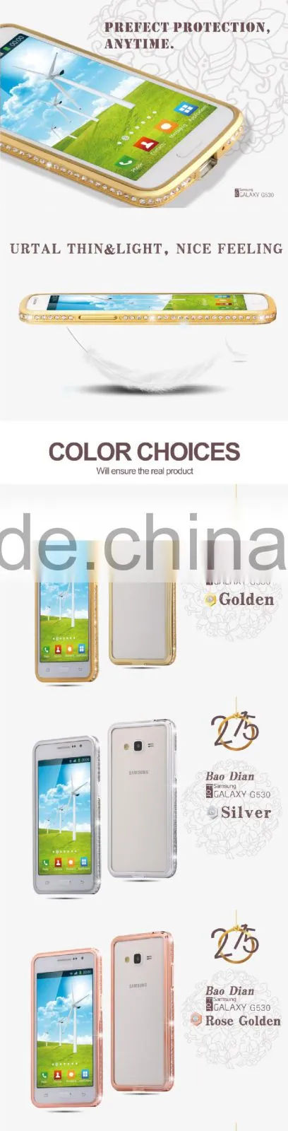 Newest Design Hot Selling Diamond Metal Bumper Phone Case for Samsung G530