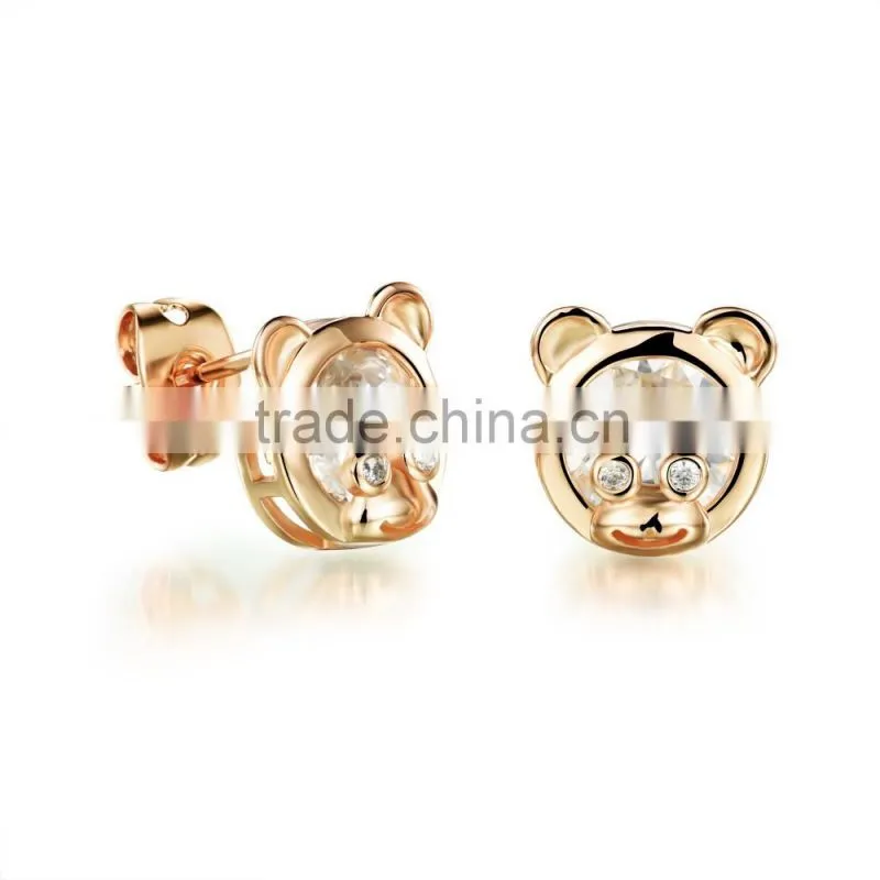 wholesale 18k gold fashion jewelry cute bear gold earring tops designs with zircon