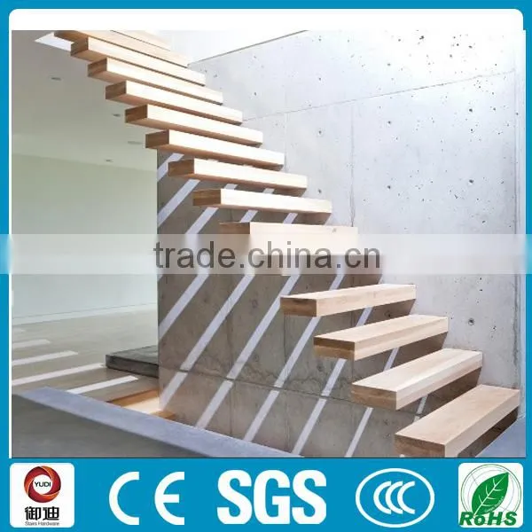 Hot Sale Tempered Glass Balustrade Floating Wood Staircase Design