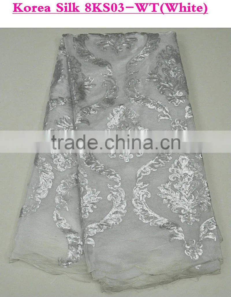 High quality lemon green korean sequins lace fabric