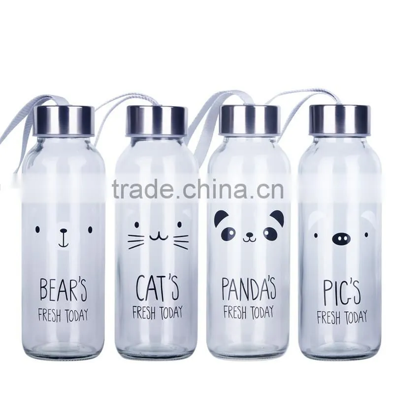 OEM private lable cartoon voss water glass bottle with cap