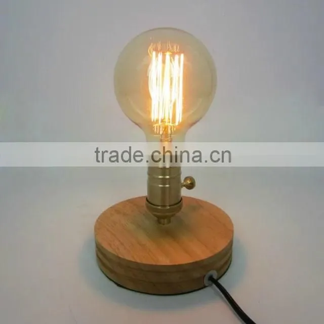 Wooden Table Light with fabric plug cord