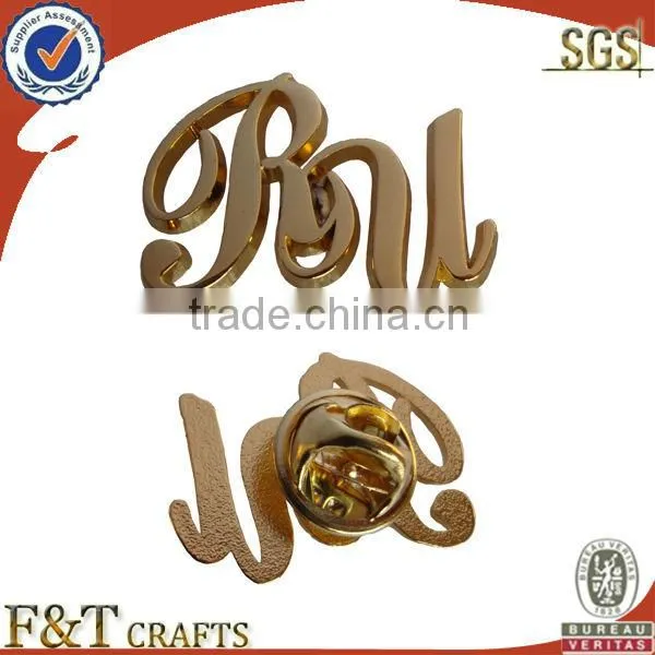 custom shaped 3D gold die cast metal badge