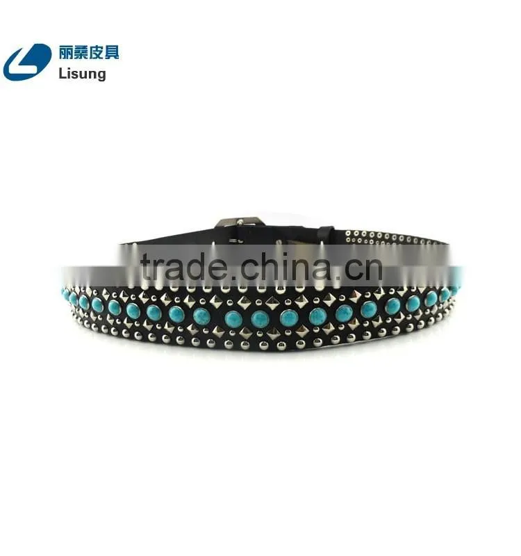 Lady Genuine Leather Turquoise Rhinestone Dress Strap Belt