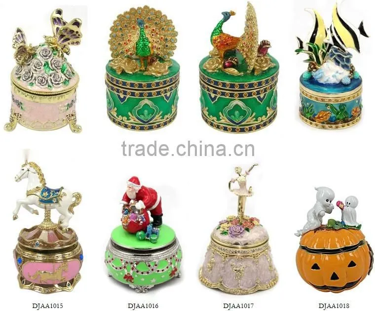 High quality Elegant Musical Box with rhinestones crystals enamel decoration and various colors