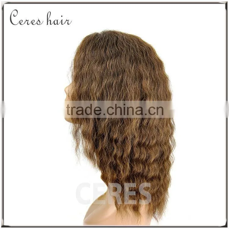 sexy & wild long curly wavy hair wig slight brown 100 percent human hair wigs with front lace cap