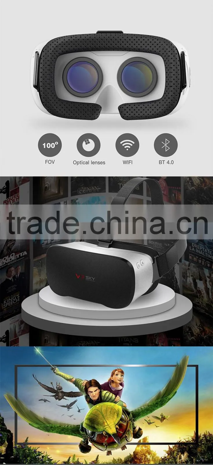 2016 New VR Headset, All in One VR 3D Glasses with Quad core CPU 2GB RAM 16GB Flash Android 4.4 OS 4000mA Lithium Battery