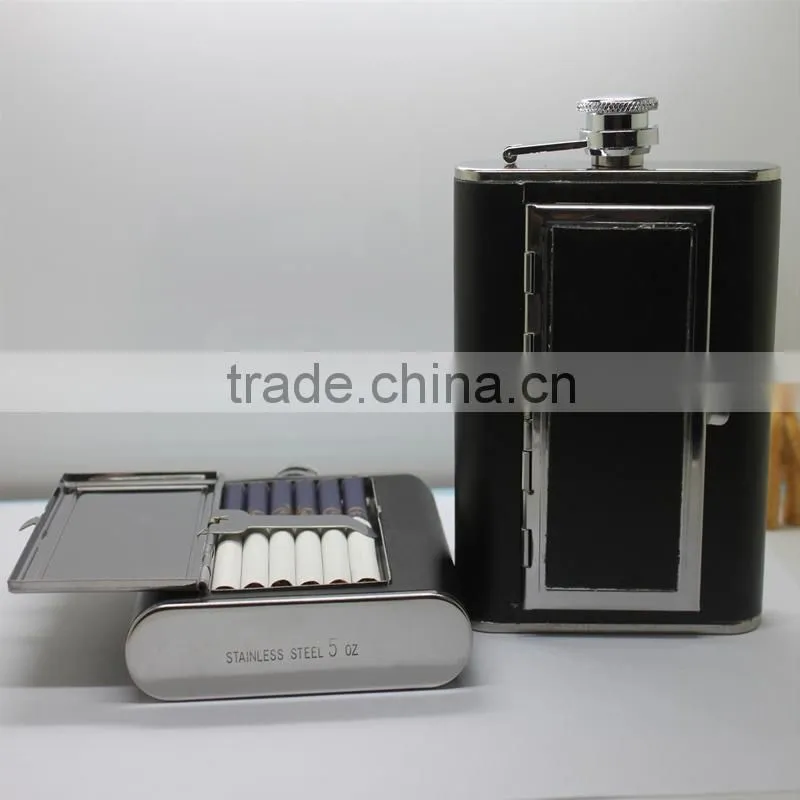 500ml laser welding copper black alcohol 6oz disposable hip flask with cigarette case