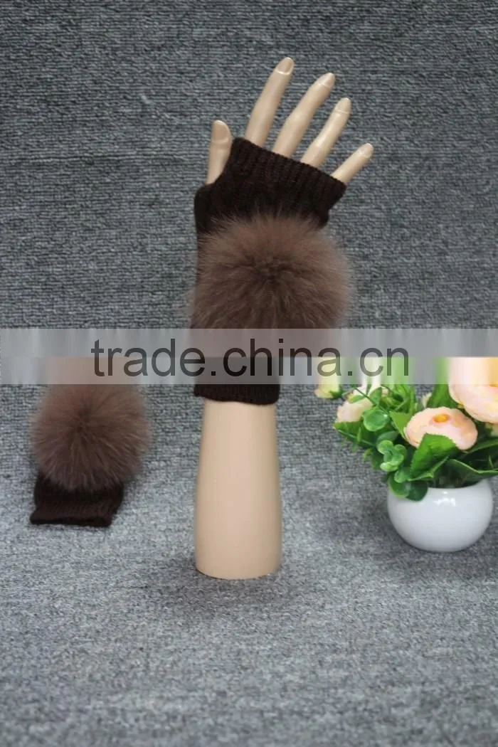 women knitted wool fingerless gloves fox fur wool gloves driving wool gloves