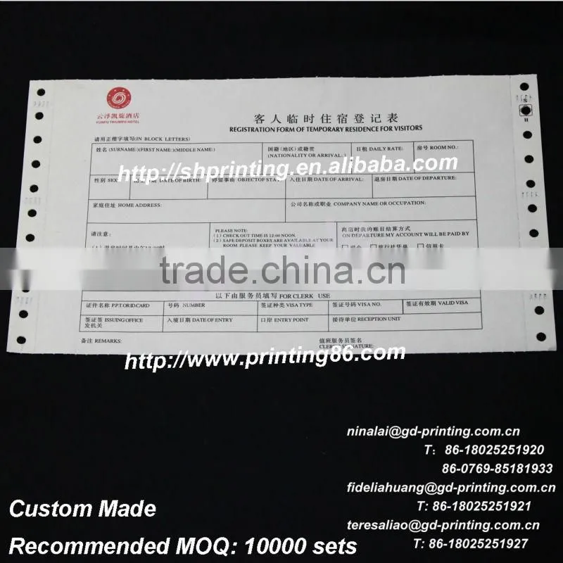 Realiable continuous carbonless business forms printing