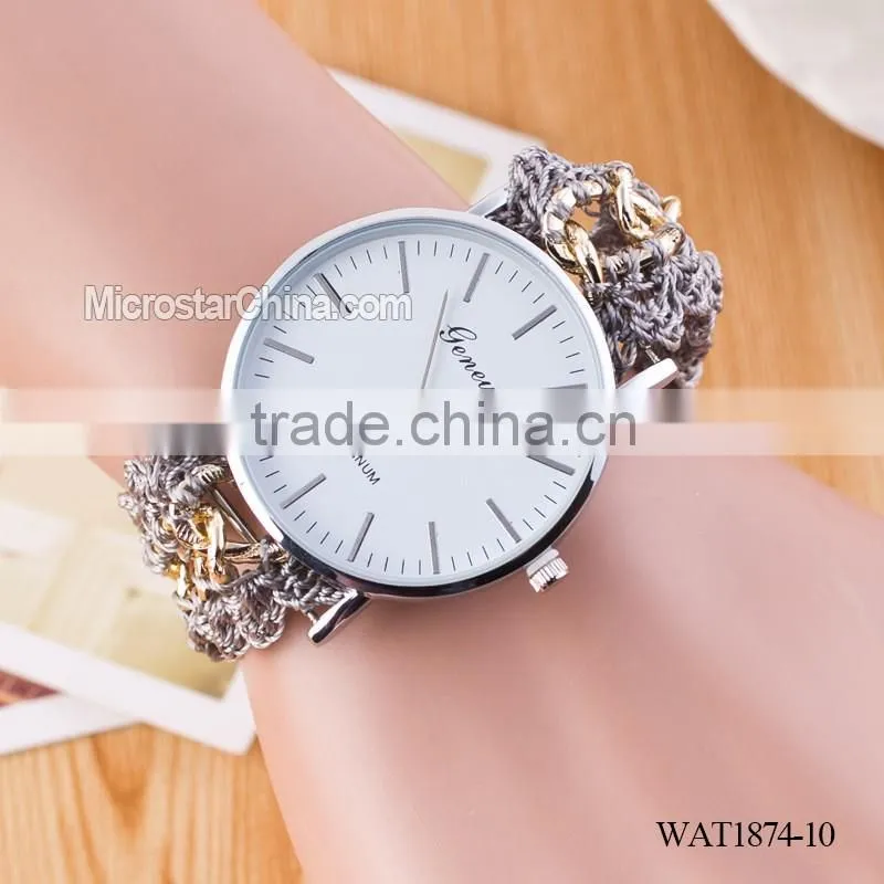 New Classic Geneva Ethnic Braided Analog Nailed Chain Watch