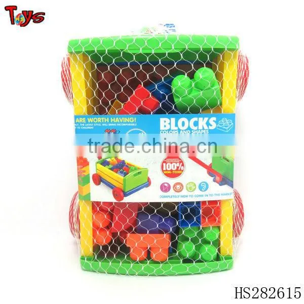 45cm height big size trolley with 30pcs 1.3MM very cheap building block plastic educational toy for kids