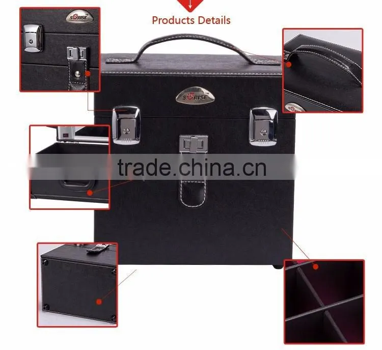 Pro Trolley Pvc Makeup Case With Light Mirror Portable Beach Cosmetic Bag For Women(3 colors)