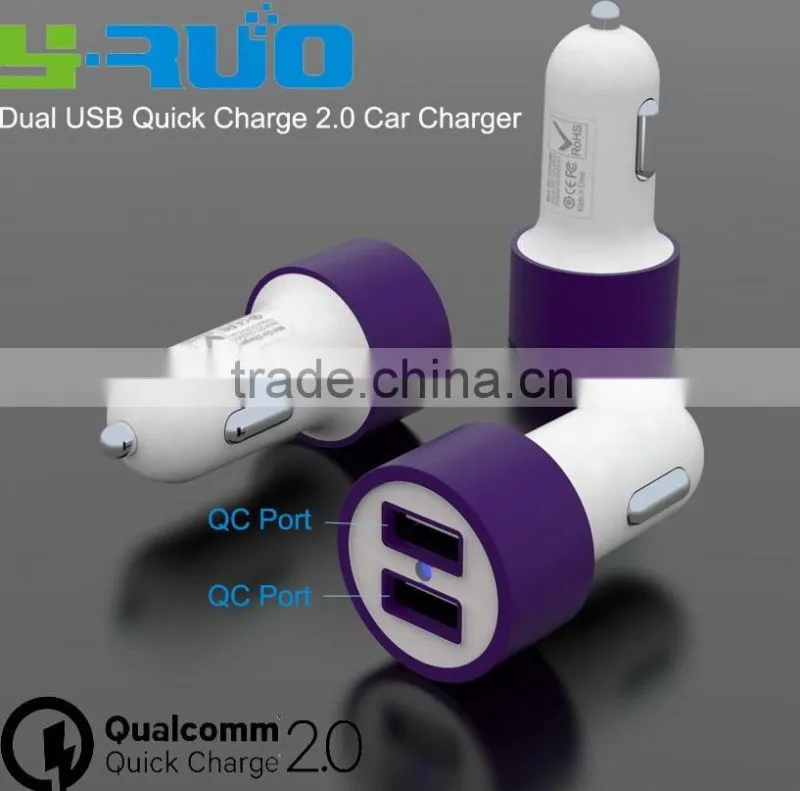 Car accessories Dual 2 QC ports quick charge Car Charger for Smart phone with output 5V 2.4A 9V 2A 12V 2A
