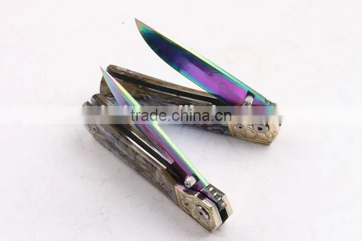 OEM Custom Hand Made Damascus steel Folding knife with Abalone