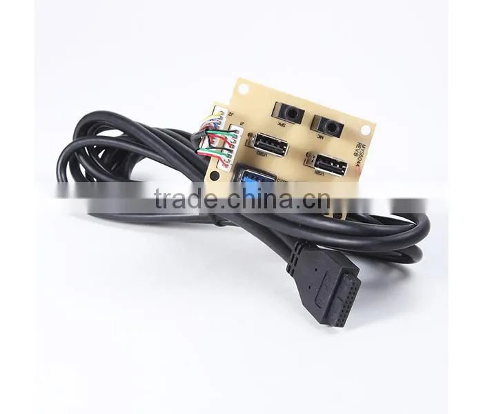 High quality dual usb 3.0 & usb 2.0 female panel mounted cable with audio port