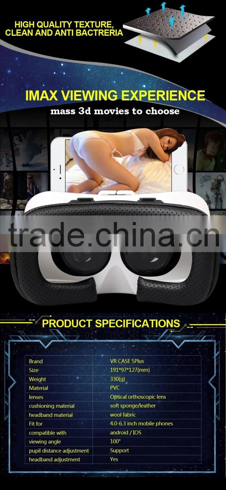 New arrival 2016 vr case 5 plus 3d glasses vr box vr 2.0 case with bluetooth remote control