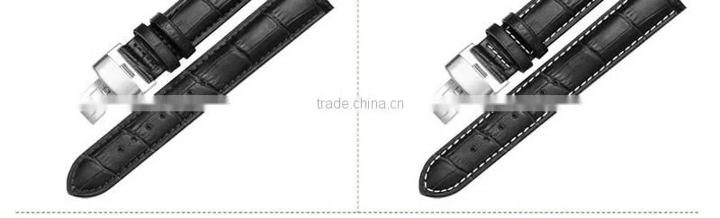 Men Waterproof Classic Head Layered Genuine Cow Leather Butterfly Clasp Watch Band 22mm 24mm