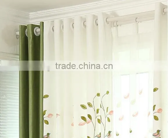 natural material leaf pattern embroidered grommet curtain