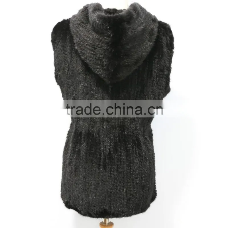 Fashion genuine knitted mink fur vest with hood for women M2902