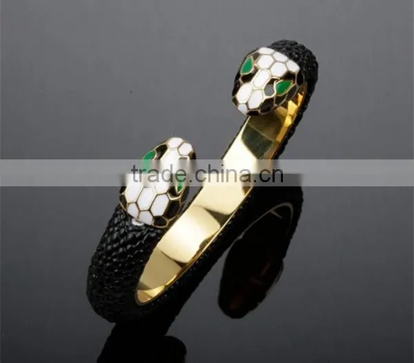 2016 New arrival stainless steel gold plated bracelet jewelry women vintage leather bangle