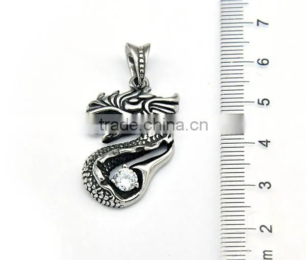 Classic Mens Silver Charm Necklace Punk Stainless Steel Dragon Pendant Casting Jewelry